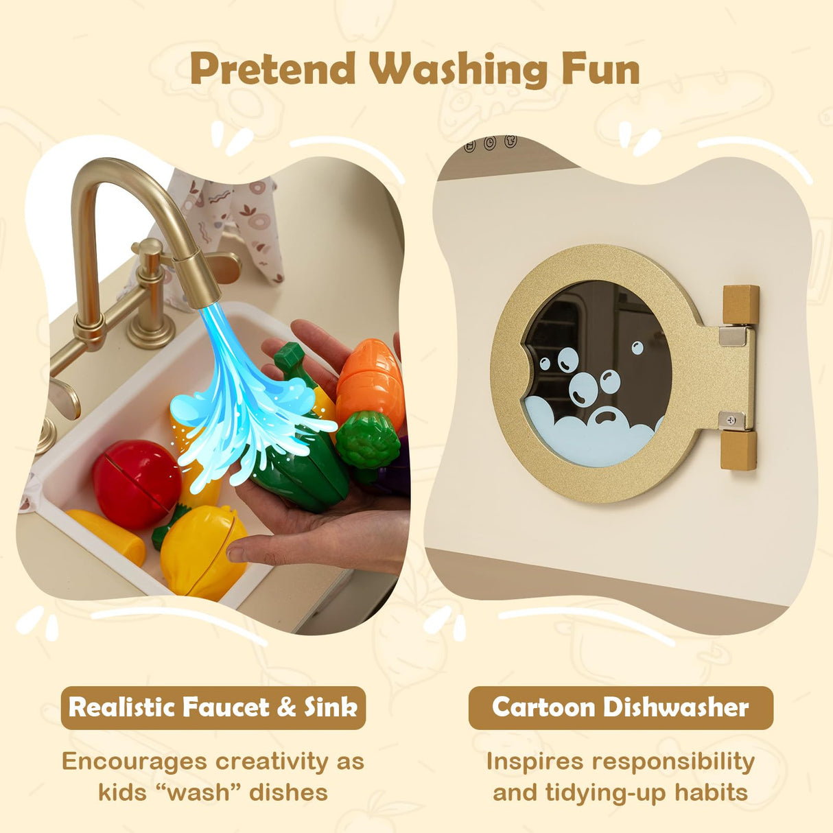 HONEY JOY Kids Corner Play Kitchen, Pretend Play Kitchen Playset