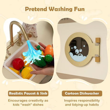 HONEY JOY Kids Corner Play Kitchen, Pretend Play Kitchen Playset