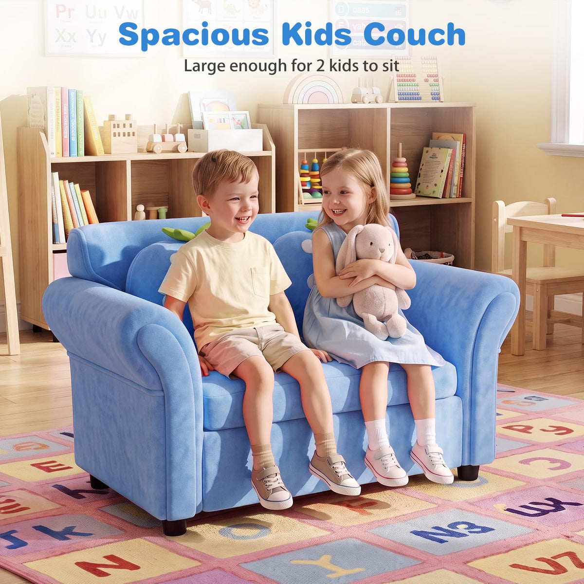 HONEY JOY Kids' Couch with 2 Strawberry Throw Pillows