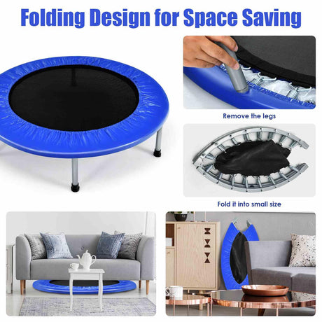 HONEY JOY 36” Mini Folding Trampoline, Portable Recreational Fitness Rebounder for Kids Adults