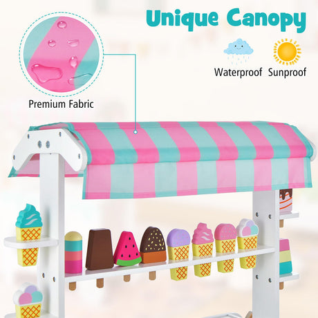 HONEY JOY Wooden Ice Cream Cart for Kids