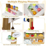 Wooden Ice Cream Cart for Kids, Pretend Play Set with Storage for 3+ Years Old