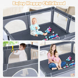 BABY JOY Baby Playpen for Toddler, 206 x 185.5 x 68 cm Large Safety Play Yard with 50 Ocean Balls, 4 Pull Rings