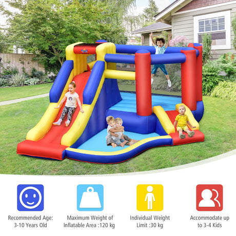 HONEY JOY Inflatable Bounce House with Large Jumping Area, Dual Slide, Ball Pit, Climb Wall, Basketball Hoop