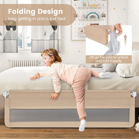 BABY JOY Bed Rail Guard for Toddlers, 180 x 55 cm Foldable Baby Bed Rail