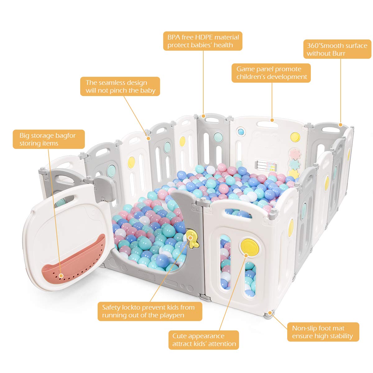 BABY JOY Foldable Baby Playpen 16 Panels, Kids Safety Yard Activity Center