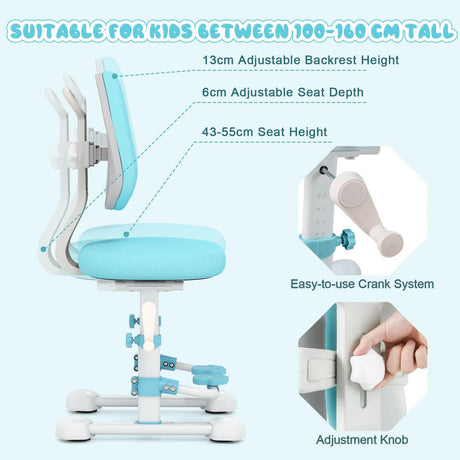Children's desk chair with adjustable features on a white background