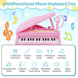 HONEY JOY 31 Keys Kids Piano Keyboard with Stool, Multifunctional Toy Piano with Microphone, Piano Lid (Pink)