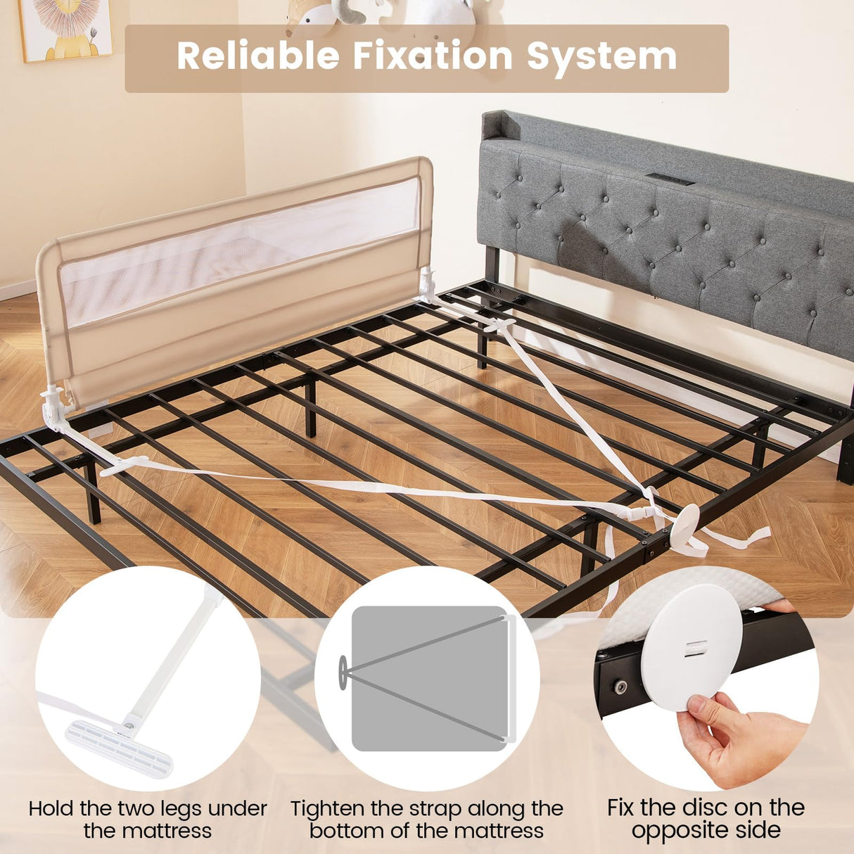 150 x 55 cm Bed Rail Guard for Toddlers, Beige - BABY JOY