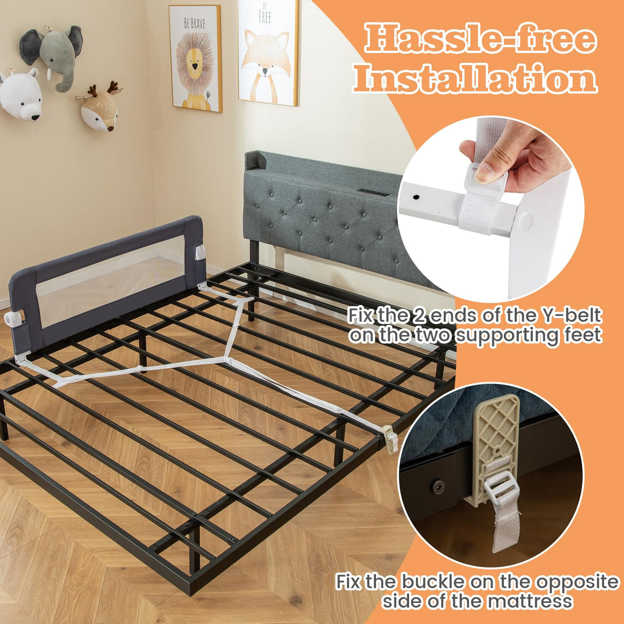 BABY JOY 120 cm Bed Rail Guard for Toddlers, Universal Baby Fold Down Bed Rail w/Adjustable Safety Strap & Breathable Mesh