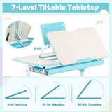 HONEY JOY Kids Desk and Chair Set, Student Study Desk w/Adjustable Height, Tiltable Desktop, Book Stand