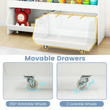 HONEY JOY Kids Toy Storage Box, Children Wooden Bookcase with 2 Movable Drawers