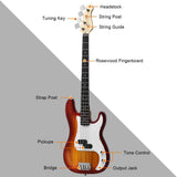 Full Size Electric 4 String Bass Guitar for Beginner Starter Complete Kit, Rose Fingerboard and Bridge, w/2 Pickups & 2 Tone Control, Guitar Bag, Strap, Guitar Pick, Amp Cord