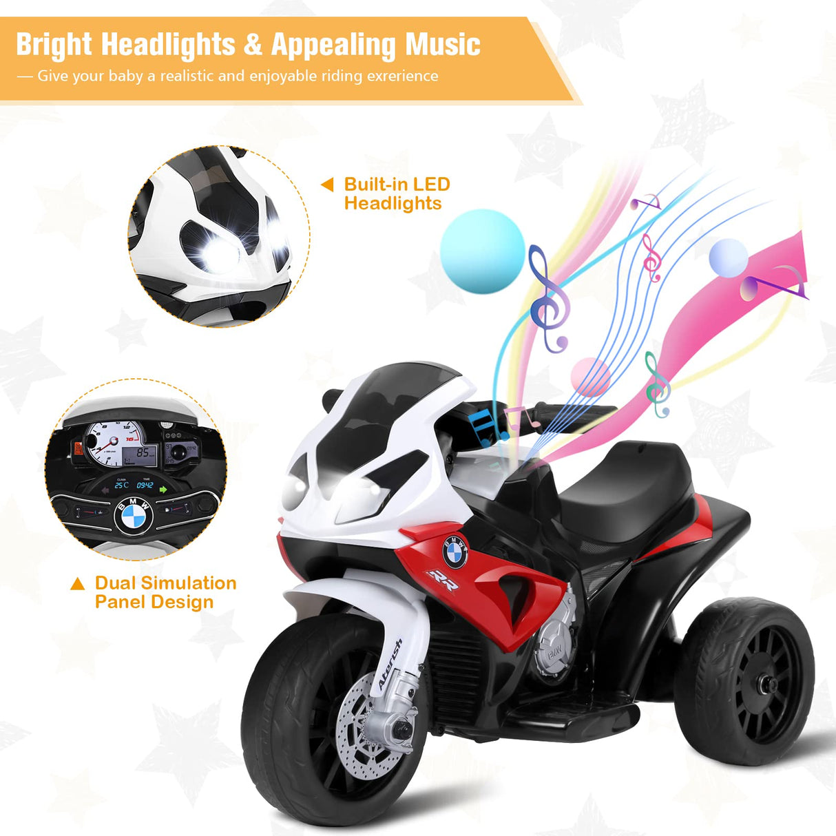 HONEY JOY Electric Ride on Motorcycle Licensed BMW 6V Battery Powered Toy