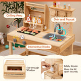 Wooden Barbecue Grill Toy Set with Sink and Faucet Kids BBQ Grill Playset