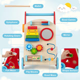 Wooden Baby Walker, Baby Push Walker with Handle, Storage & Wheels, Push and Pull Learning Activity Walker