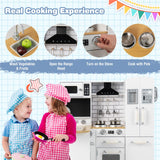 HONEY JOY Kids Corner Kitchen Playset, Wooden Pretend Playset w/Realistic Washing Machine, Microwave Oven
