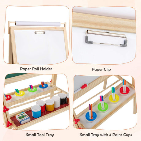BABY JOY 3 in 1 Easel for Kid, Height Adjustable Wooden Art Easel