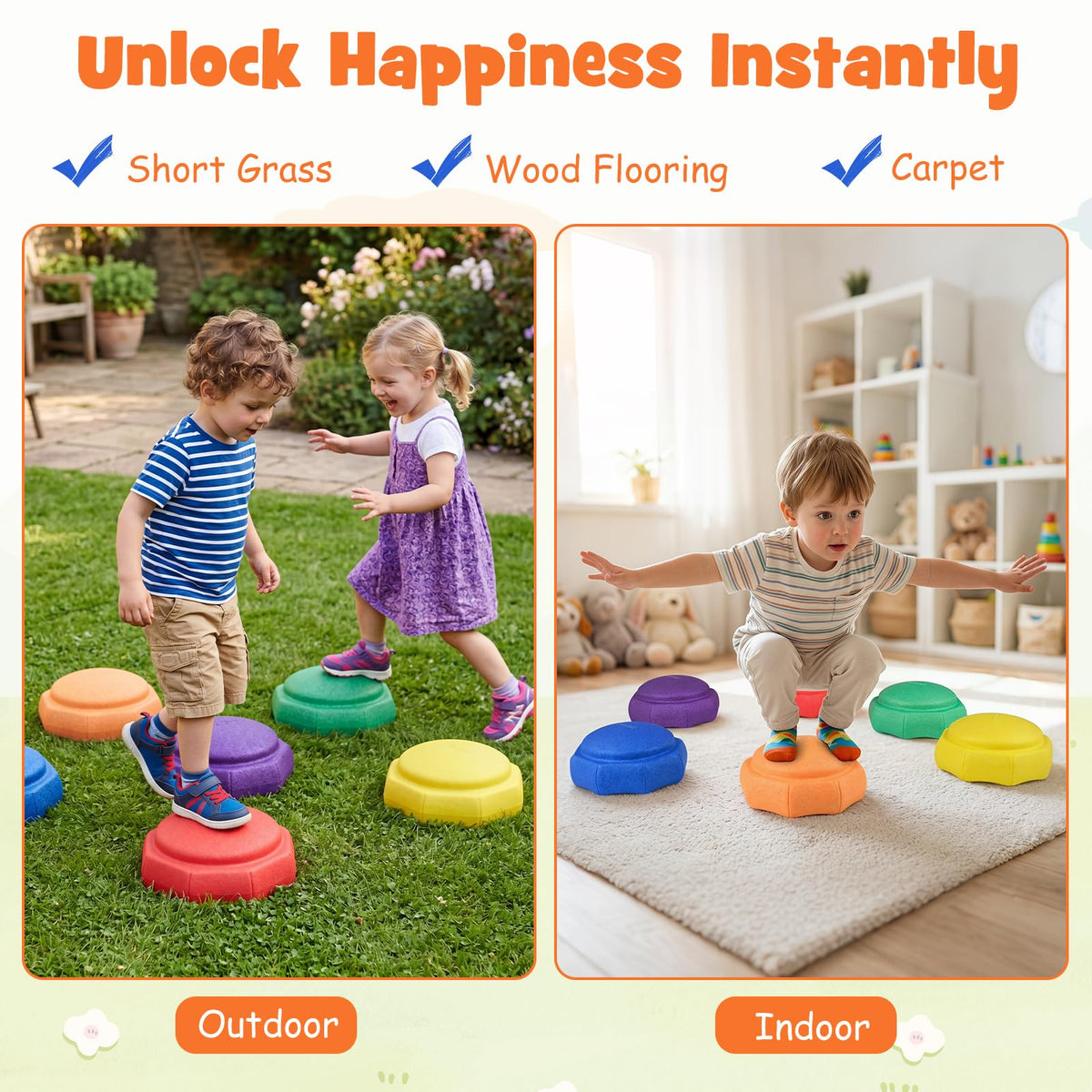 HONEY JOY 6-Piece Stepping Stones for Boys and Girls Aged 3+ Years Old