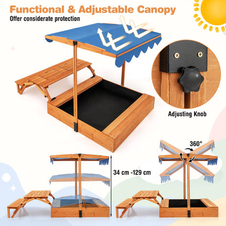 HONEY JOY Kids Wooden Sand Box w/Lid Cover, Outdoor Sand Pit for Children