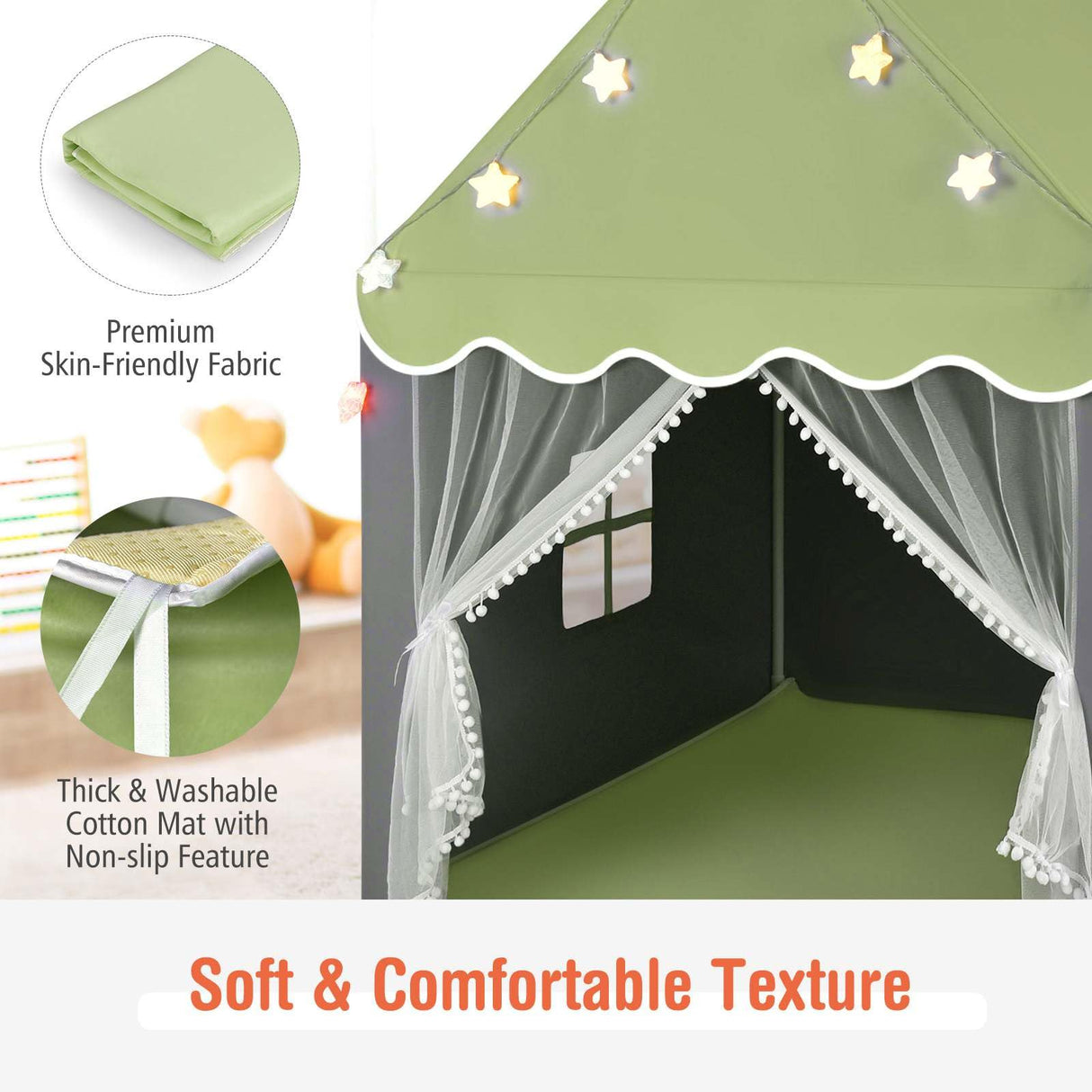 HONEY JOY Kids Play Tent, Large Playhouse with Star Ornaments