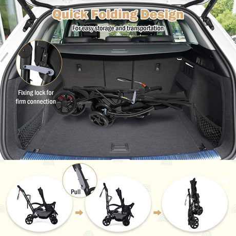 Sit and Stand Stroller, Foldable Double Stroller with Wristband