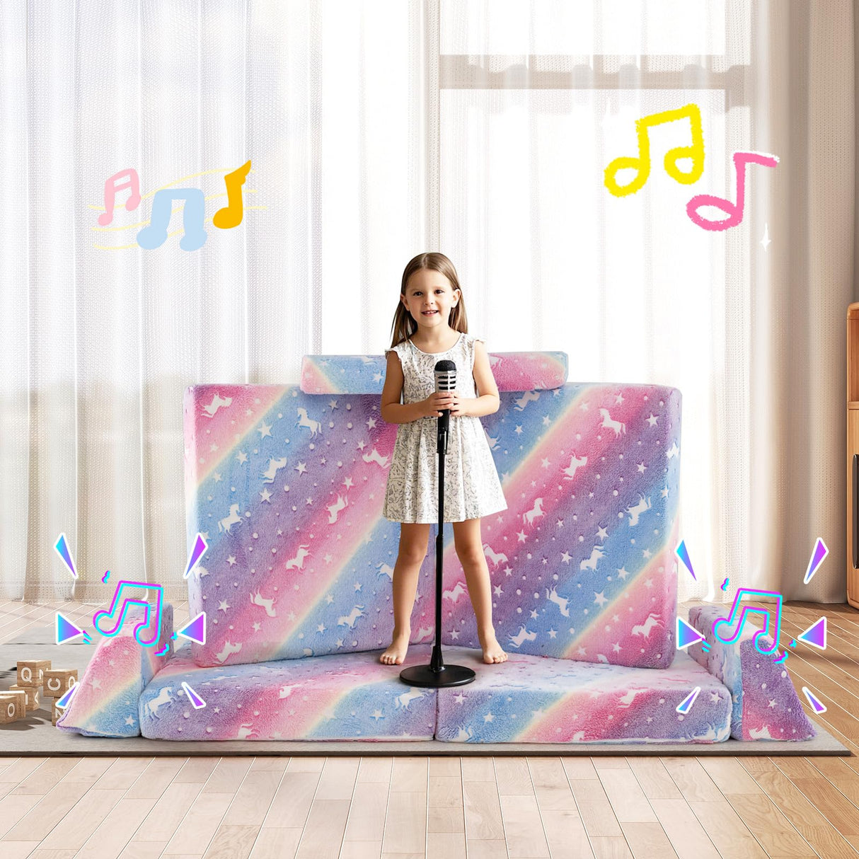 HONEY JOY 8 PCS Modular Kids Play Couch, Glow in The Dark Toddler Sectional Sofa