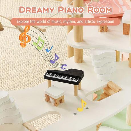 7-Room 3-Tier Doll House w/32PCS Realistic Furniture Accessories