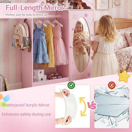 HONEY JOY Kids Clothing Rack with Mirror, Children Dress Up Center