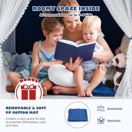 HONEY JOY Kids Playhouse with Padded Cotton Mat, Kids Play Tent for Girls Boys w/Longer Mesh Curtain