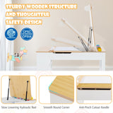 HONEY JOY Kids Table and Chairs Set, 2 in 1 Wooden Art Table & Easel Set for Children with 2 Chairs, 6 Storage Bins