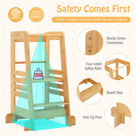 BABY JOY Toddler Standing Tower, Montessori Height Adjustable Kitchen Step Stool for Kids