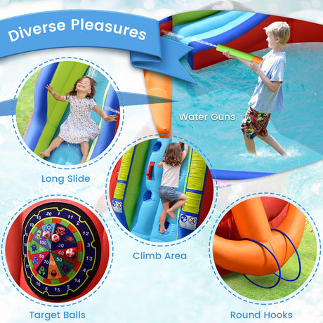 HONEY JOY Inflatable Waterslide, 6-in-1 Pirate Ship Bounce House