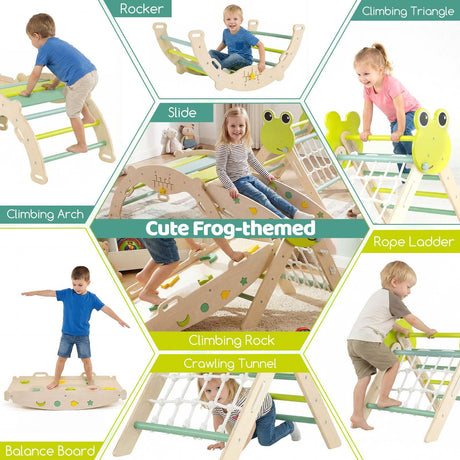 HONEY JOY 8-in-1 Wooden Triangle Set, Foldable Montessori Climbing Toys