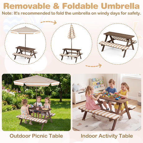 HONEY JOY Kids Picnic Table with Bench, Fir Wood Toddler Outdoor Table Set