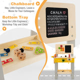 HONEY JOY Kids Wooden Tool Workbench Toy, Pretend Play Workbench Set for Children w/Blackboard