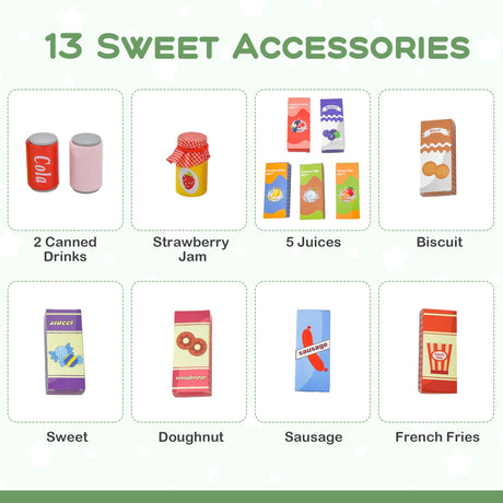 HONEY JOY Wooden Supermarket Play Toy Set, Kids Grocery Store Playset with Checkout Counter