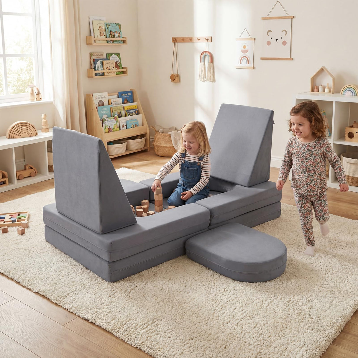 HONEY JOY 10 PCS Modular Kids Play Couch Toddler Climb & Crawl Foam Playset