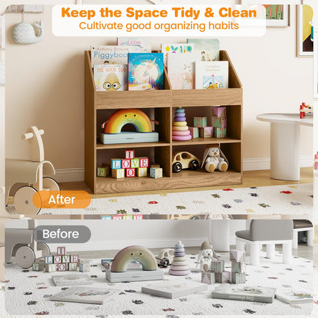 HONEY JOY 3-Tier Kids Bookshelf, Montessori Cube Bookcase for Nursery, Classroom