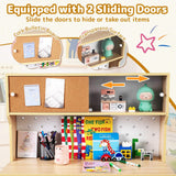 HONEY JOY Kids Desk and Chair Set w/2 Cabinets & 2 Drawers, Pegboard & Cork Bulletin Board