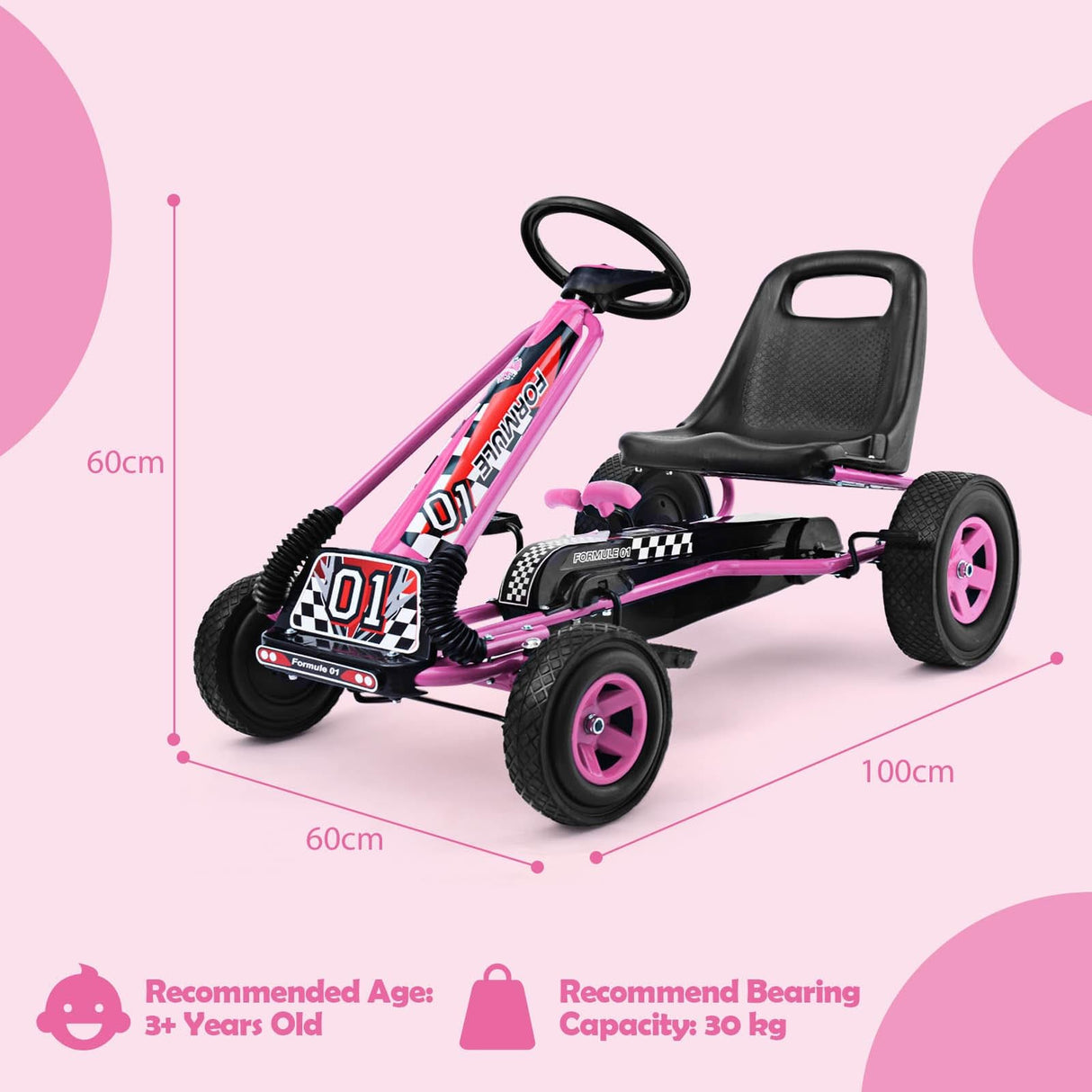 HONEY JOY Kids Pedal Go Kart, 4 Wheel Pedal Powered Ride On Toys