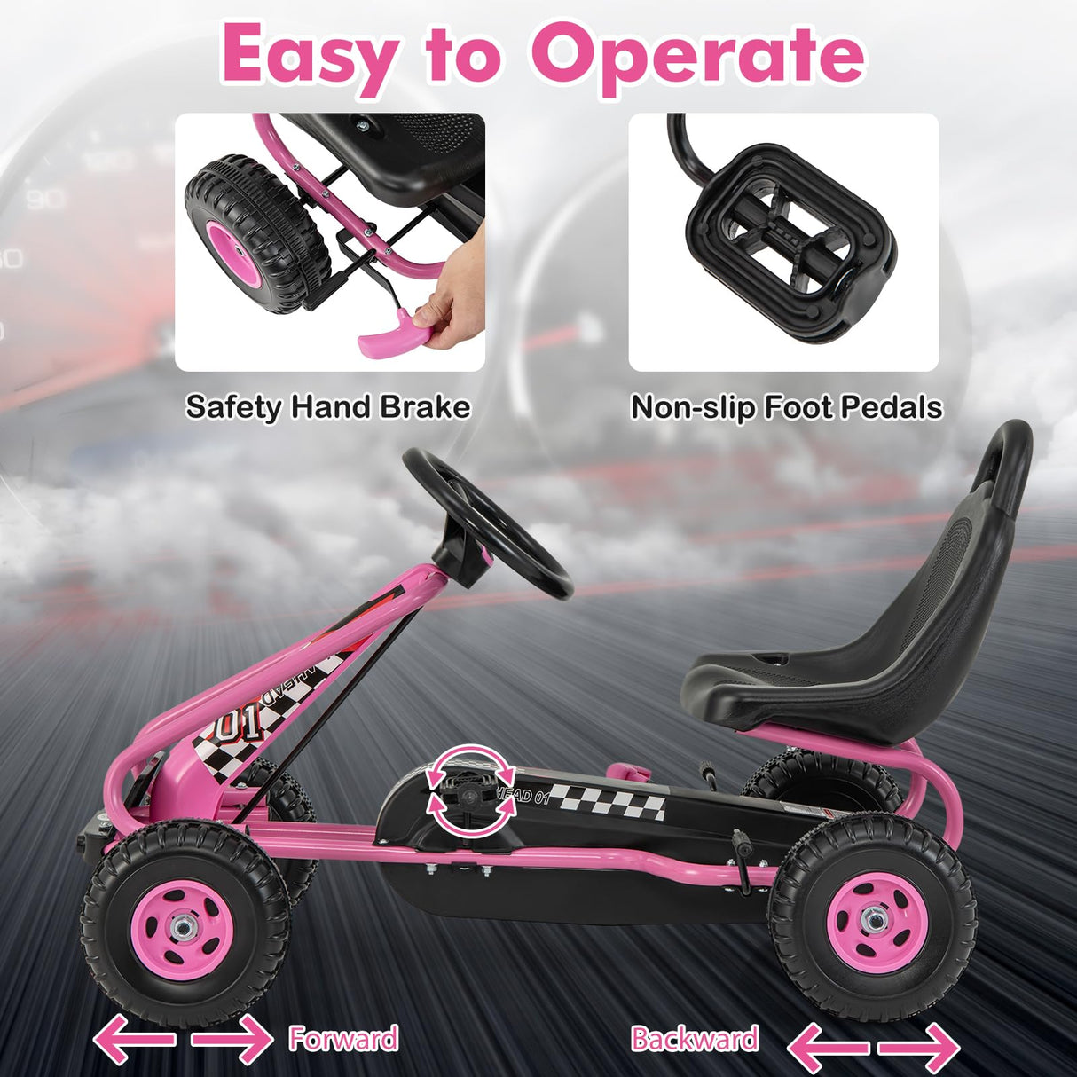 HONEY JOY Pedal Go Kart for Kids, 4 Wheel Pedal Powered Ride On