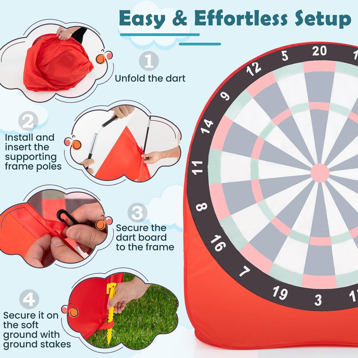 Foldable and Portable Large Dart Board for Kids