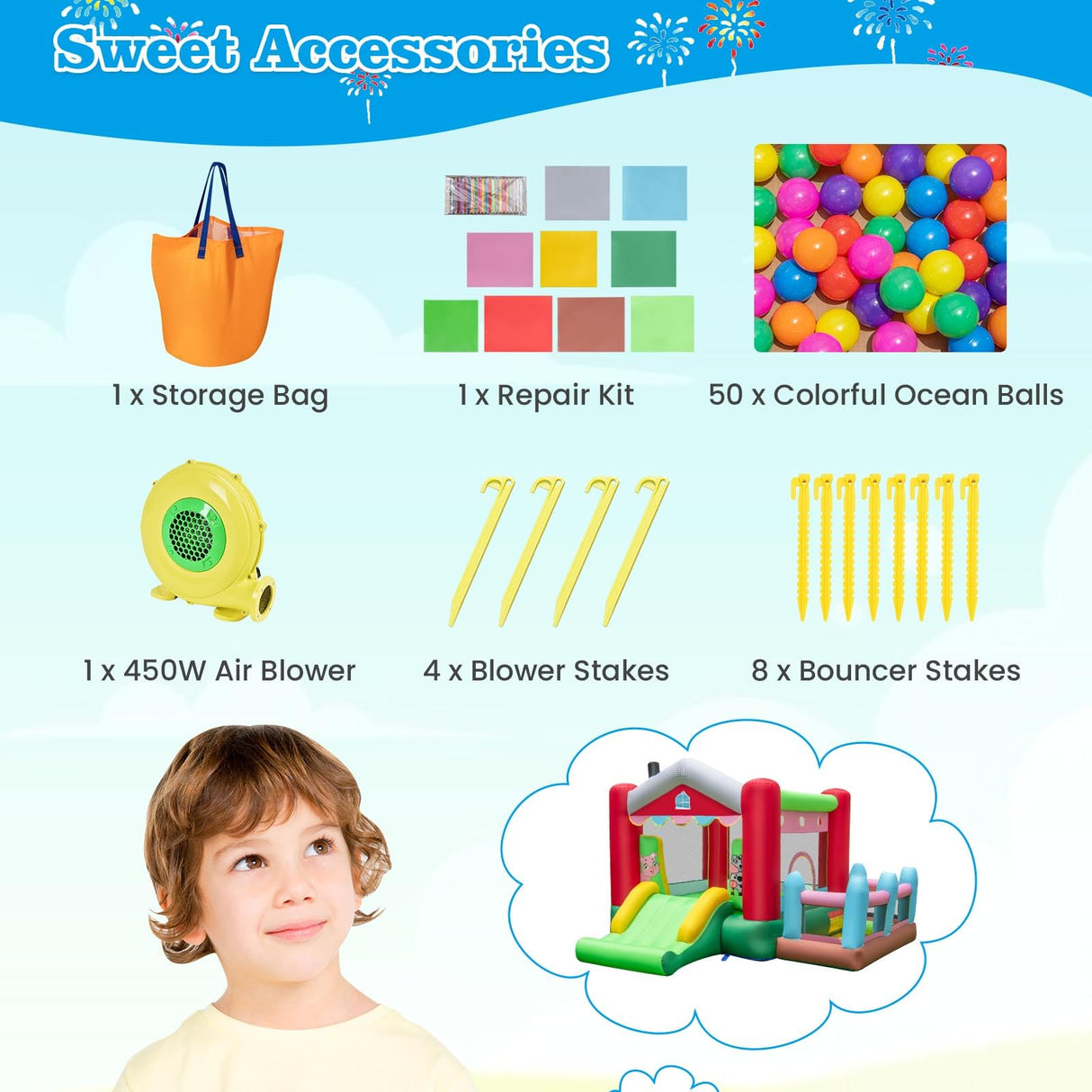 Inflatable Bounce House, 4-in-1 Farm Themed Jumping Castle with Slide