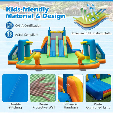HONEY JOY Inflatable Water Slide, 19x17FT Large Waterslide Park w/Dual Long Slides & Climbing Walls