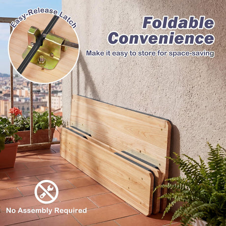 HONEY JOY 110 CM Folding Kids Picnic Table & Bench Set, No Assembly Wooden Toddler Table