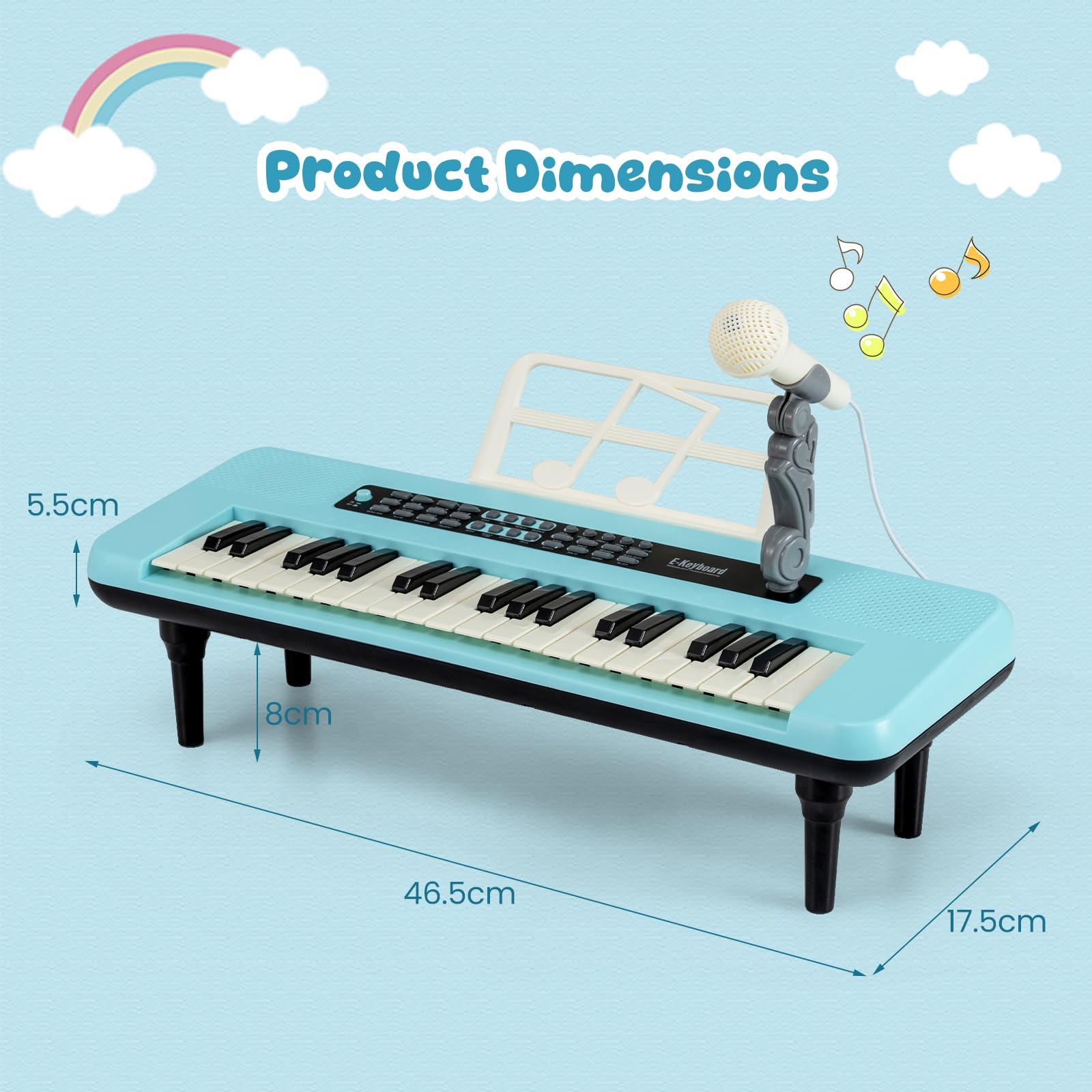 37 Keys Kids Piano Keyboard, Portable Musical Toy with Microphone