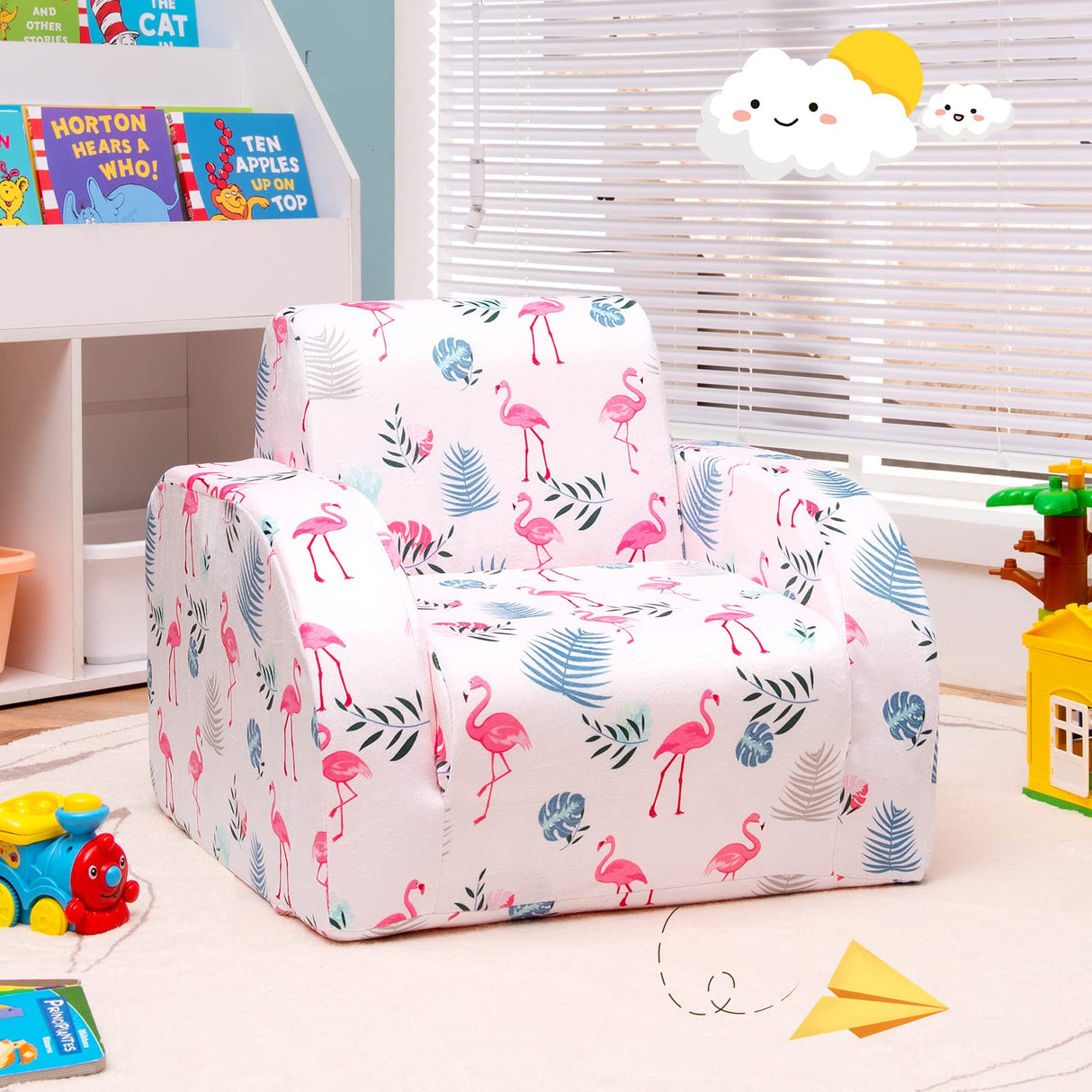 HONEY JOY Kids Sofa, 3 in 1 Convertible Flip Open Couch w/Foam-Padded Seat