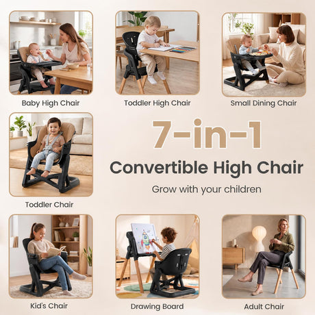 BABY JOY 7-in-1 Convertible Foldable Baby High Chair w/Adjustable Tray