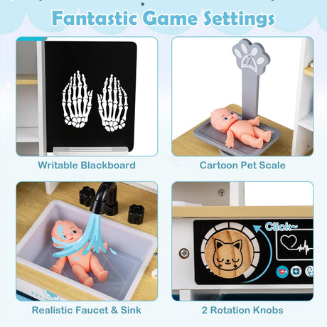 HONEY JOY Kids Play Doctor's Office w/Blackboard, Pet Scale, Faucet, Sink